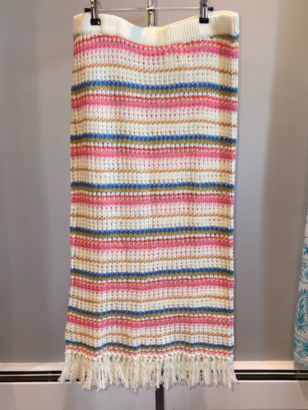 100% Cotton Crochet Maxi Skirt with Pastel Stripes